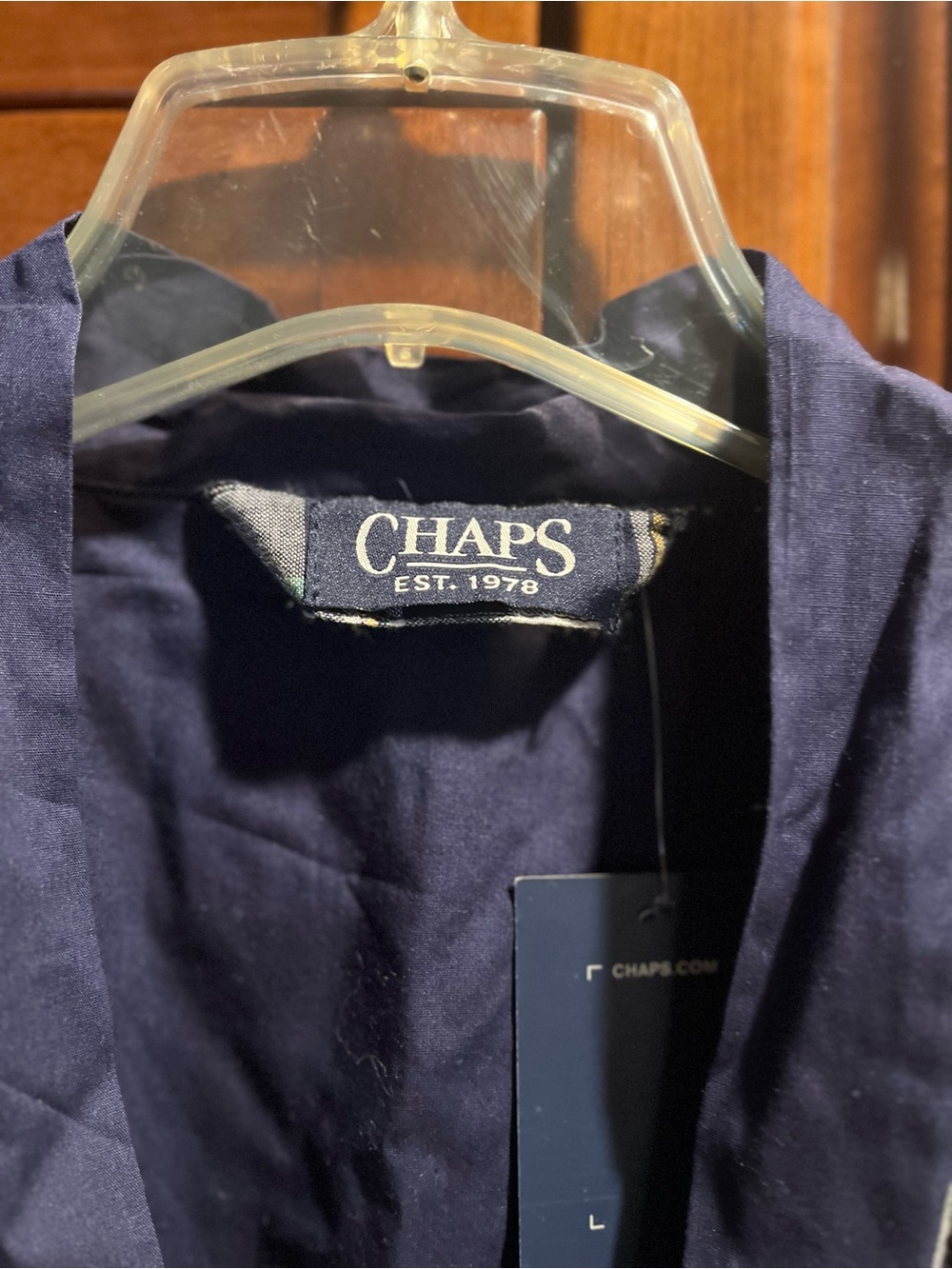 New Chaps Navy Blue Plaid Cotton Unisex Robe Attached Belt Single Pocket